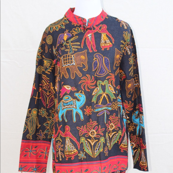 Vintage Tops - ⭐️HP⭐️ Vintage 80s Fab Folk Style Mandarin Blouse